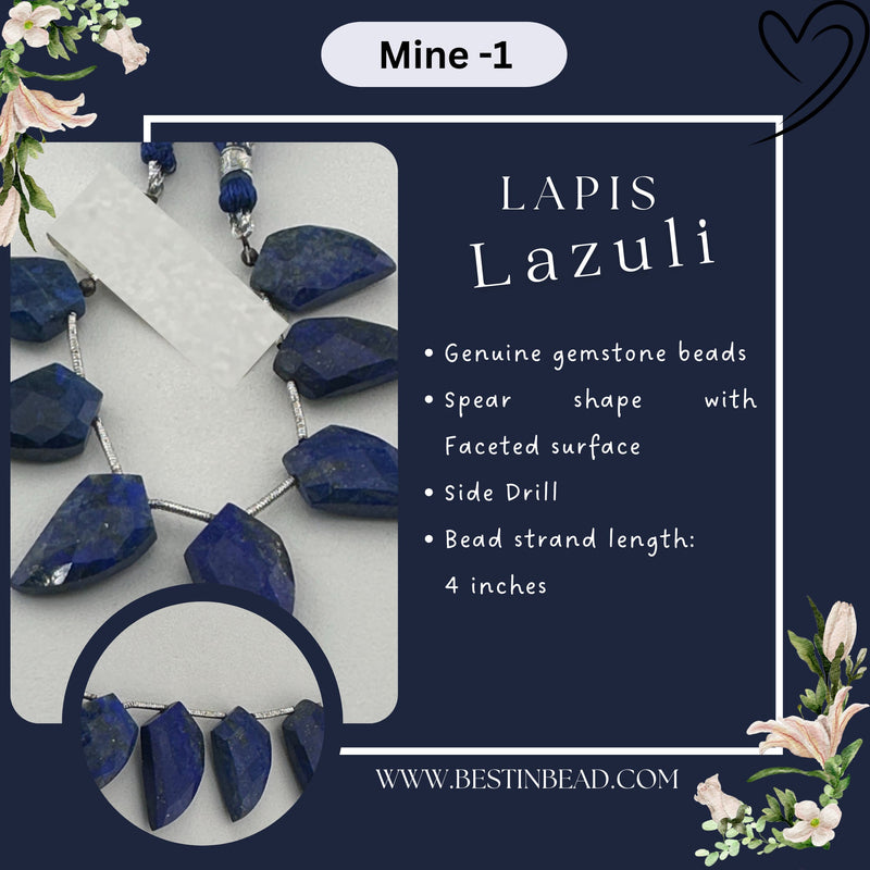 Lapis Lazuli Natural Spear Bead Strand