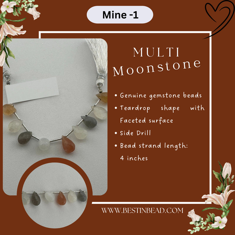 Multi Moonstone Natural Teardrop Bead Strand