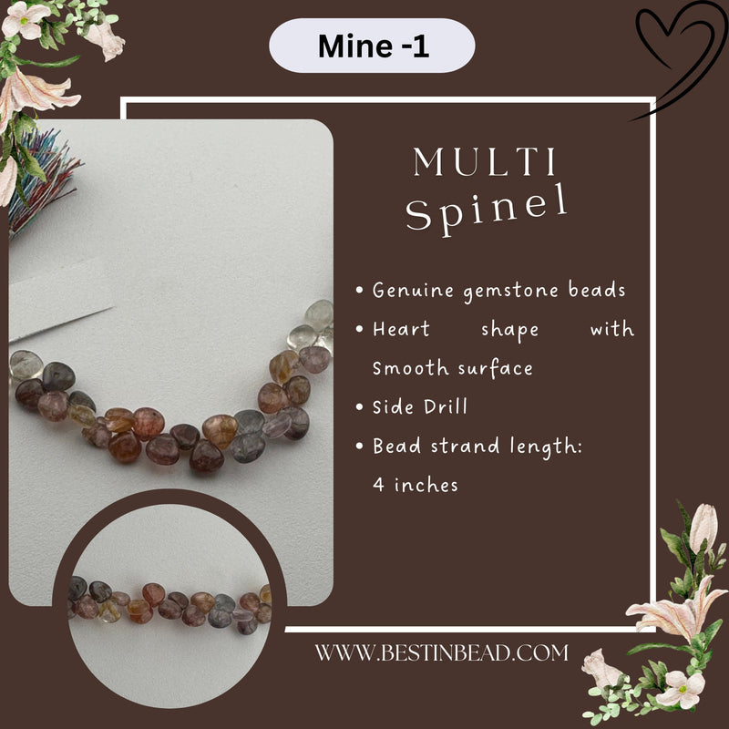 Multi Spinel Natural Heart Bead Strand