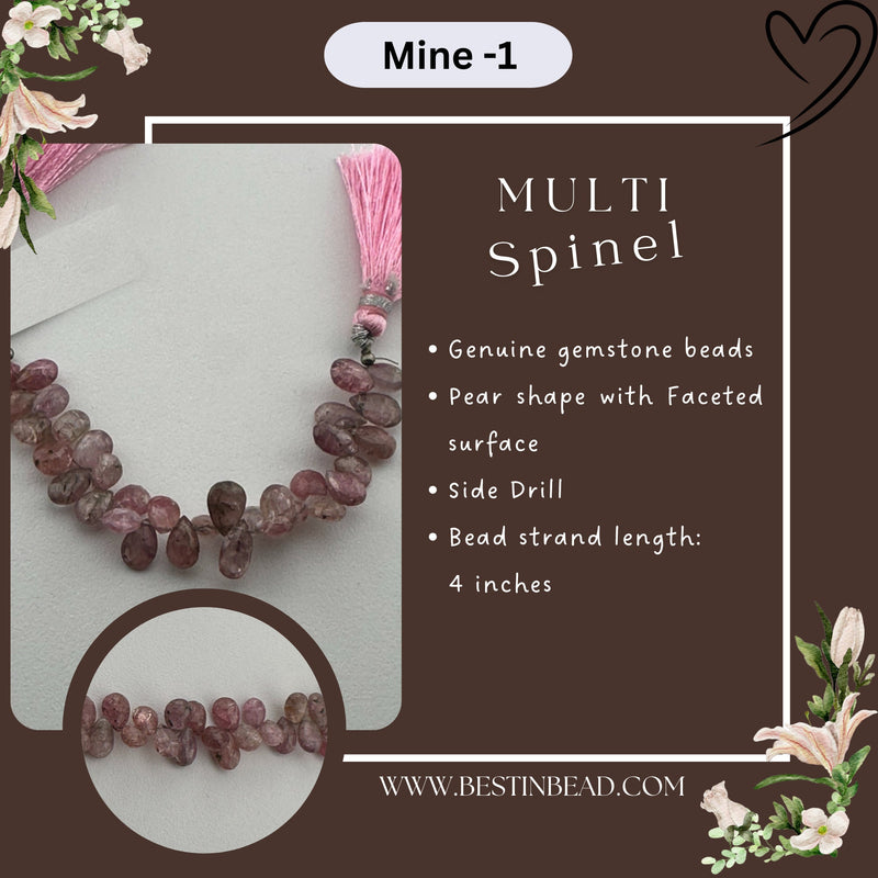Multi Spinel Faceted Pear 4 inch Bead Strand 4X6-4.5X7mm & 26 Cts Natural Semi Precious Gemstone Birthstone Women Jewelry Making Necklace