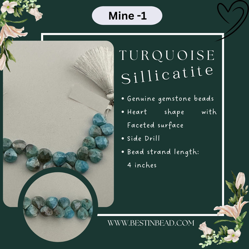 Turquoise Sillicatite Heart Bead Strand
