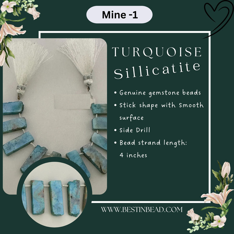 Turquoise Sillicatite Stick Bead Strand
