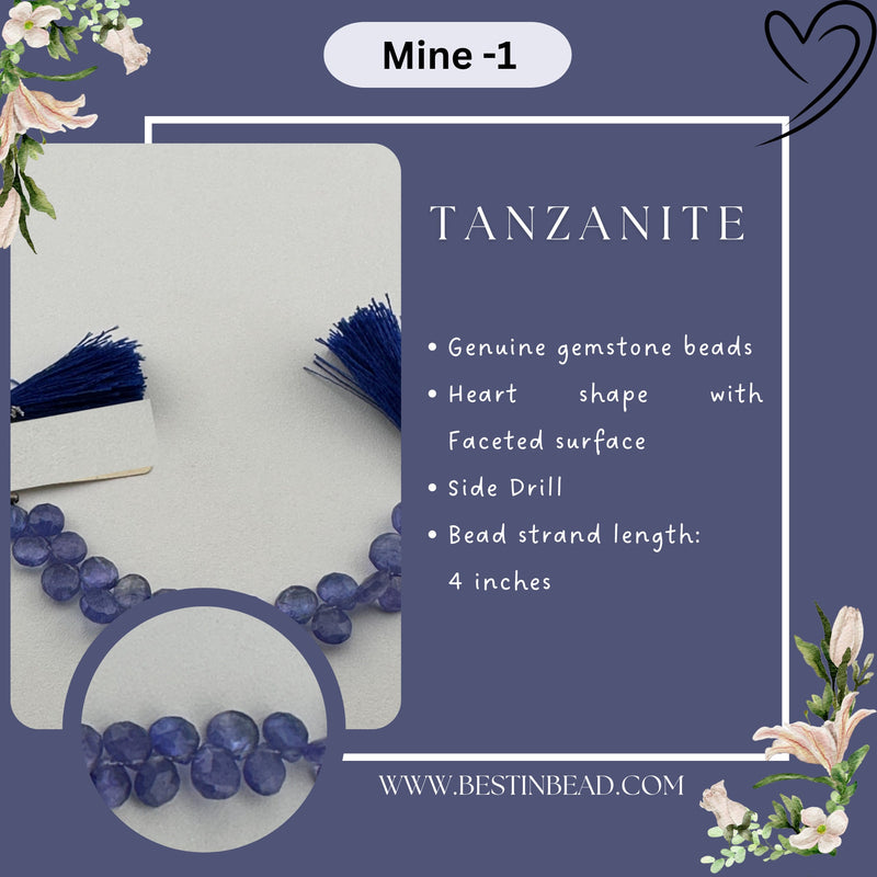 Tanzanite Heart Bead Strand