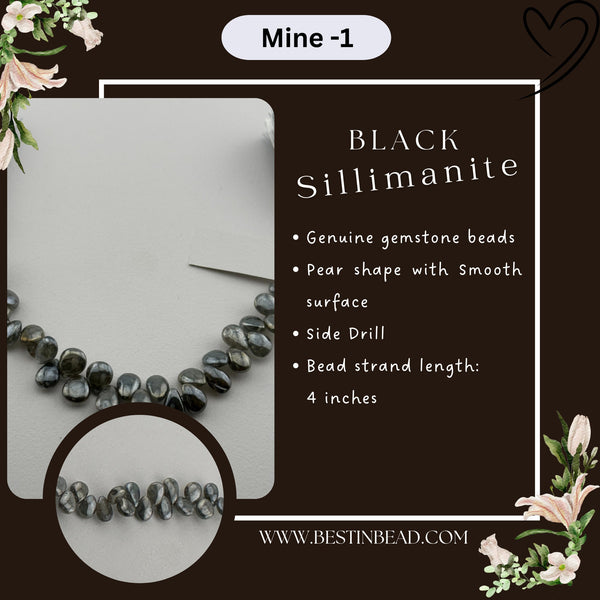 Black Sillimanite Pear Bead Strand