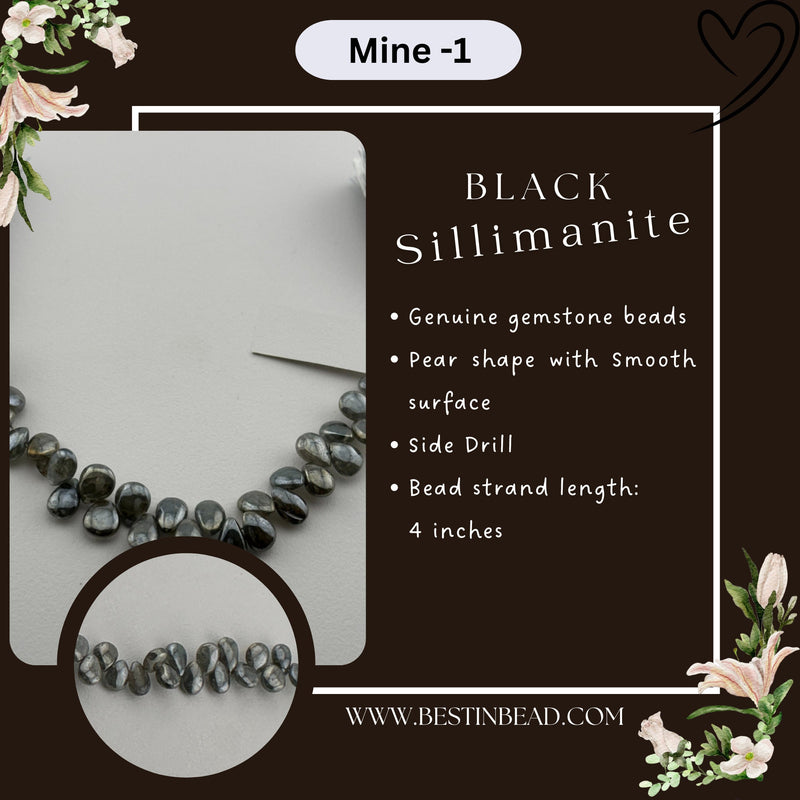 Black Sillimanite Pear Bead Strand