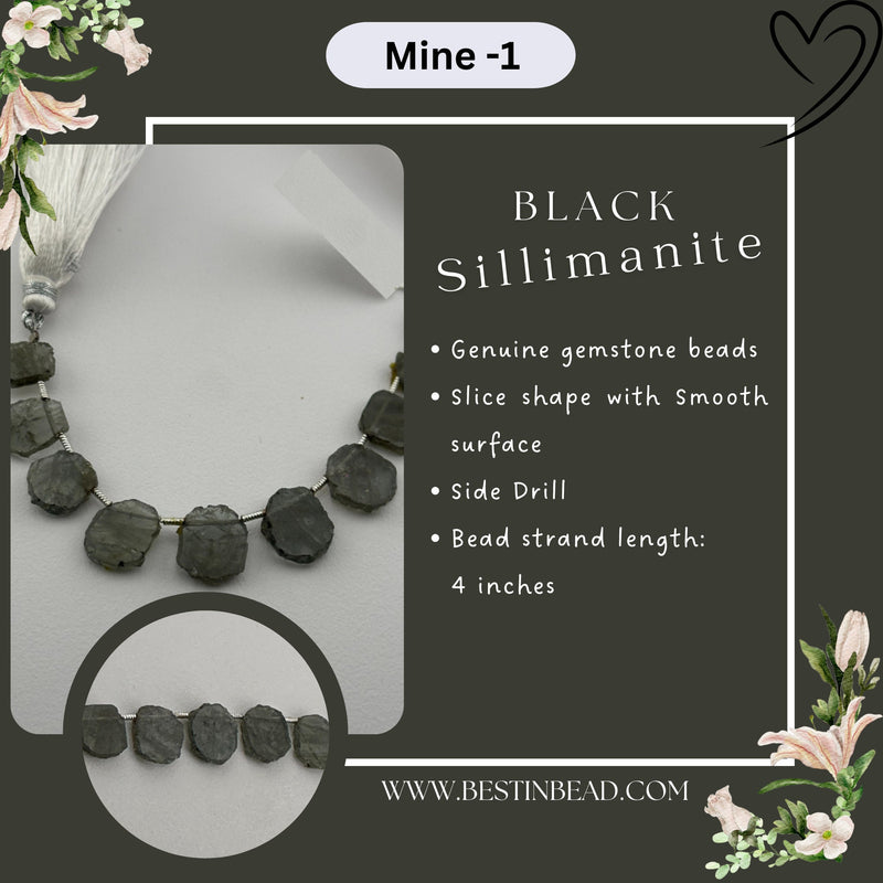 Black Sillimanite Slice Bead Strand