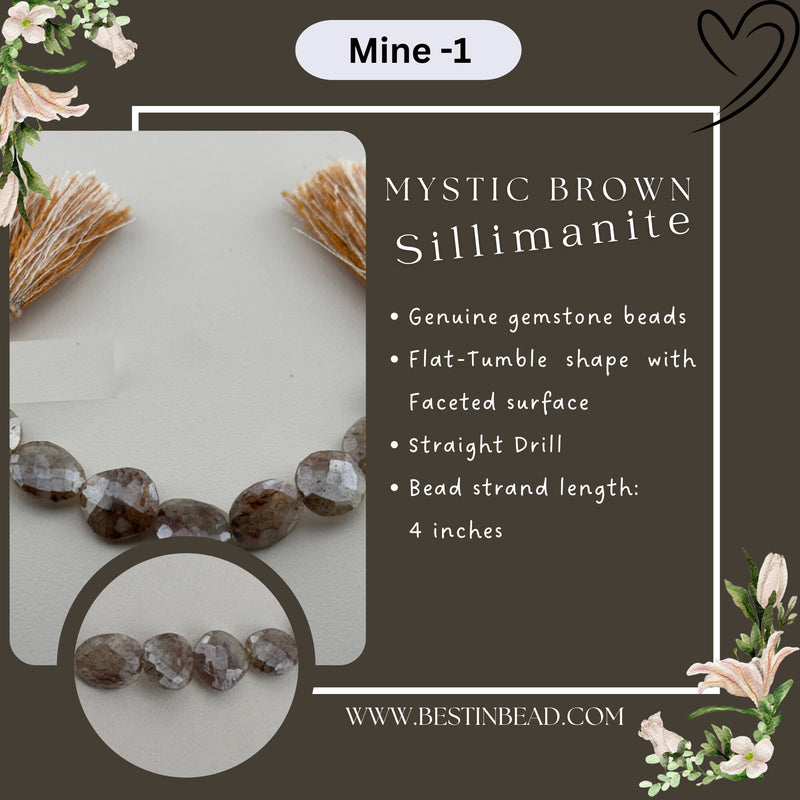 Mystic Brown Sillimanite Flat Tumble Bead Strand