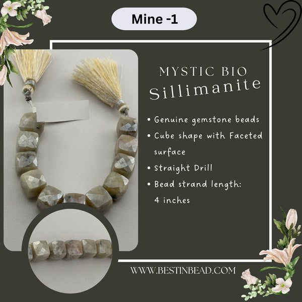Mystic Bio Sillimanite Cube Bead Strand