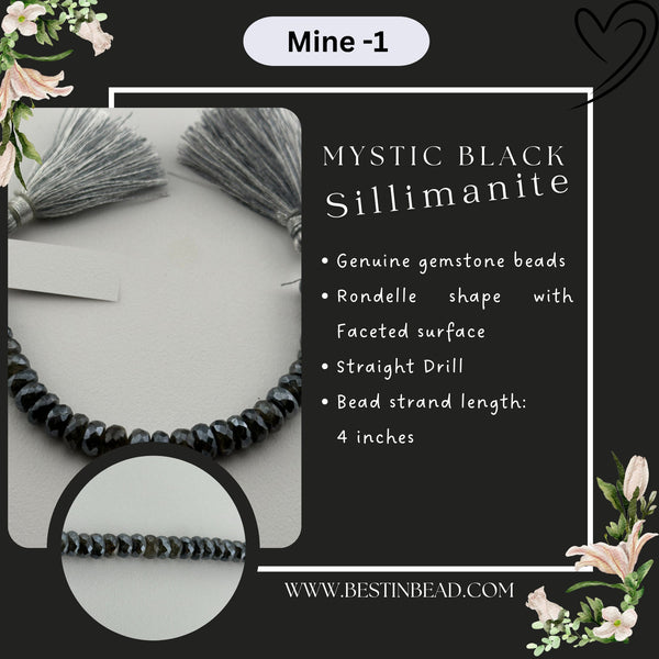 Mystic Black Sillimanite Rondelle Bead Strand