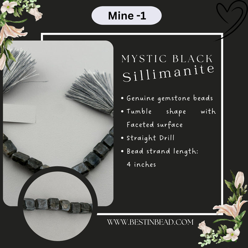 Mystic Black Sillimanite Tumble Bead Strand
