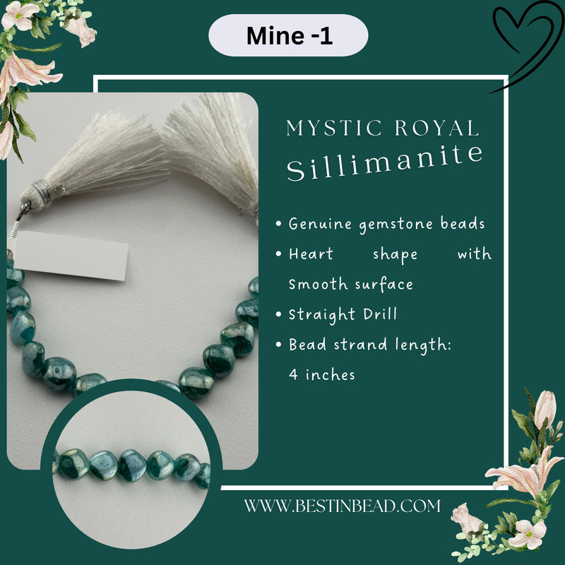 Mystic Royal Sillimanite Heart Bead Strand