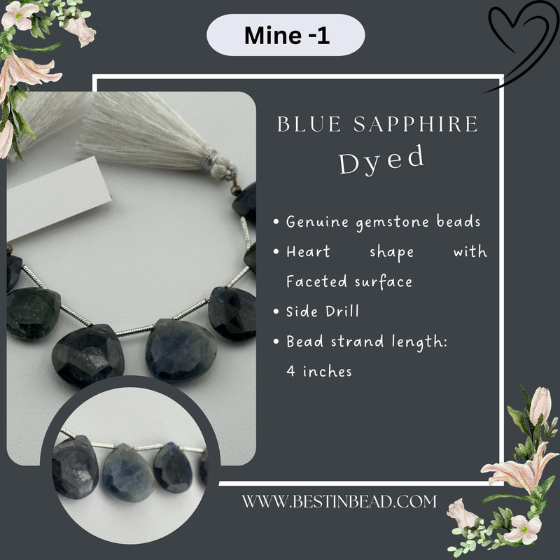 Blue Sapphire Dyed Heart Bead Strand