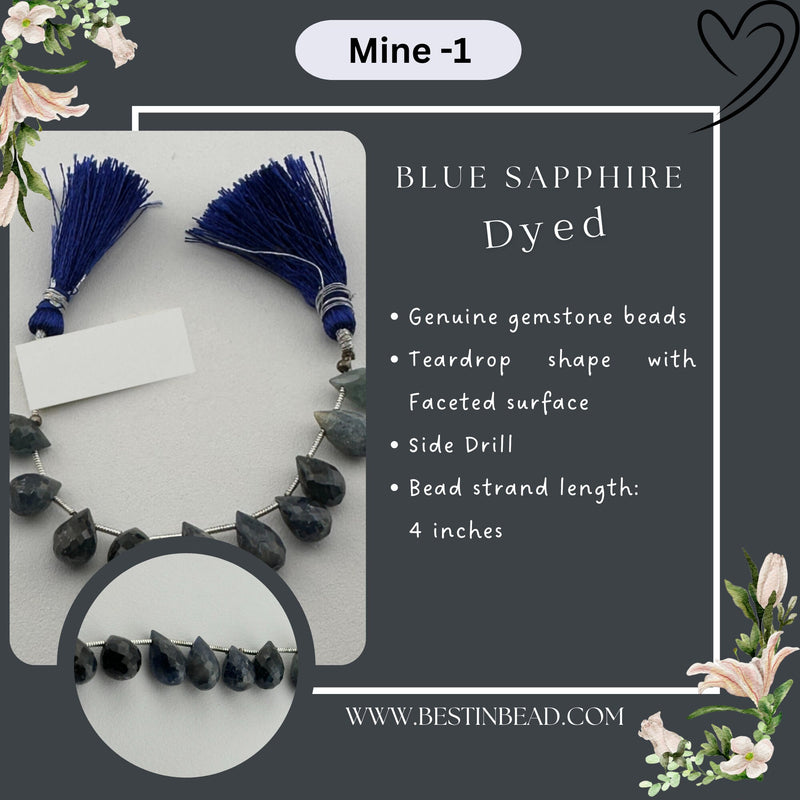 Blue Sapphire Dyed Teardrop Bead Strand
