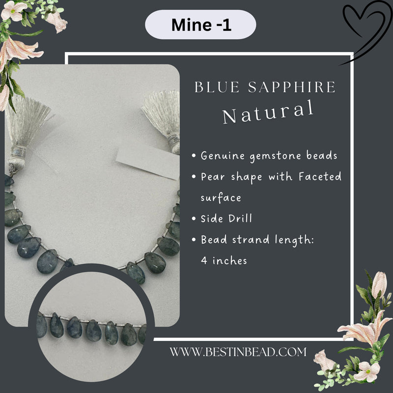 Blue Sapphire Natural Pear Bead Strand