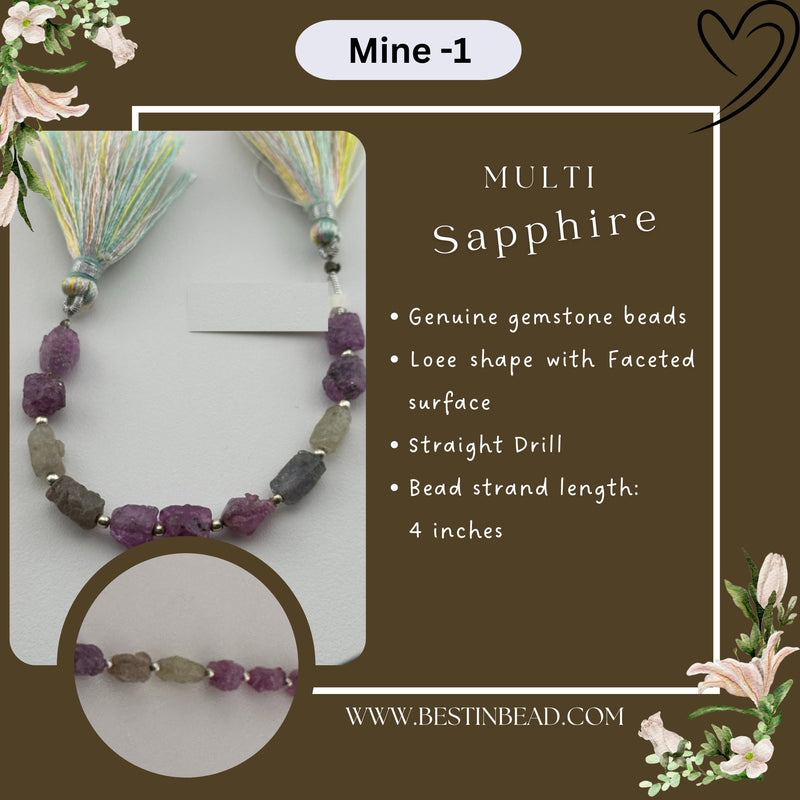 Multi Sapphire Natural Loee Bead Strand