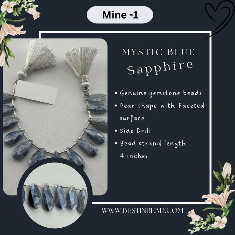 Mystic Blue Sapphire Natural Pear Bead Strand