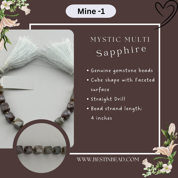 Mystic Multi Sapphire Natural Cube Bead Strand