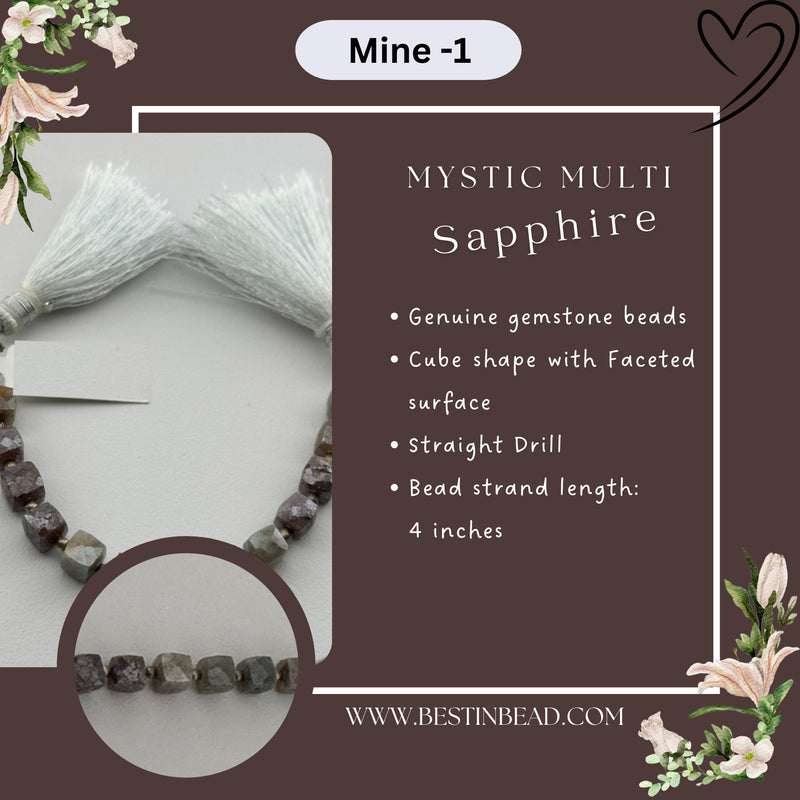 Mystic Multi Sapphire Natural Cube Bead Strand