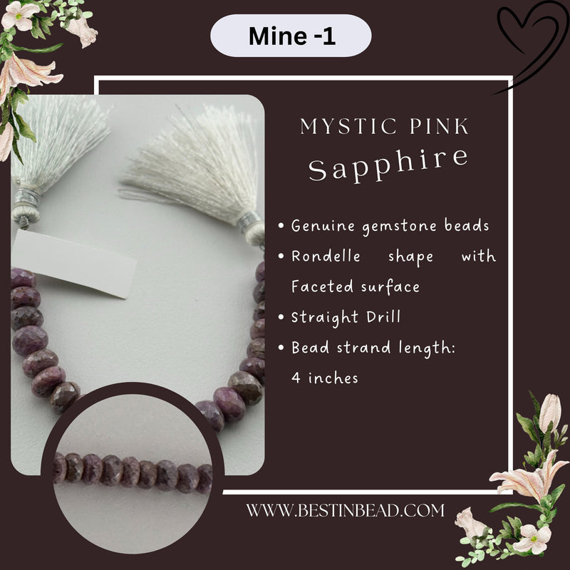 Mystic Pink Sapphire Natural Rondelle Bead Strand