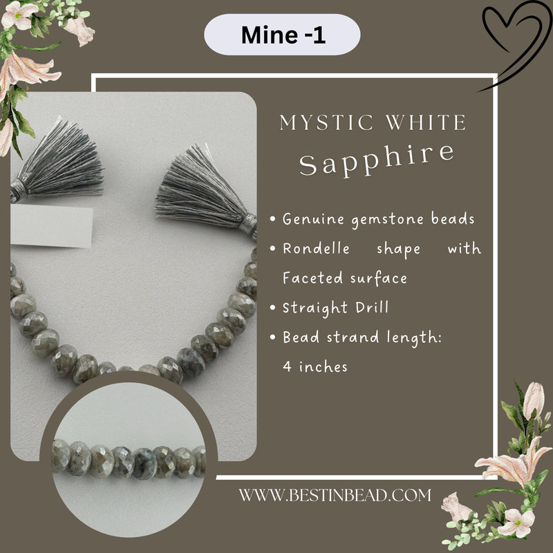 Mystic White Sapphire Natural Rondelle Bead Strand