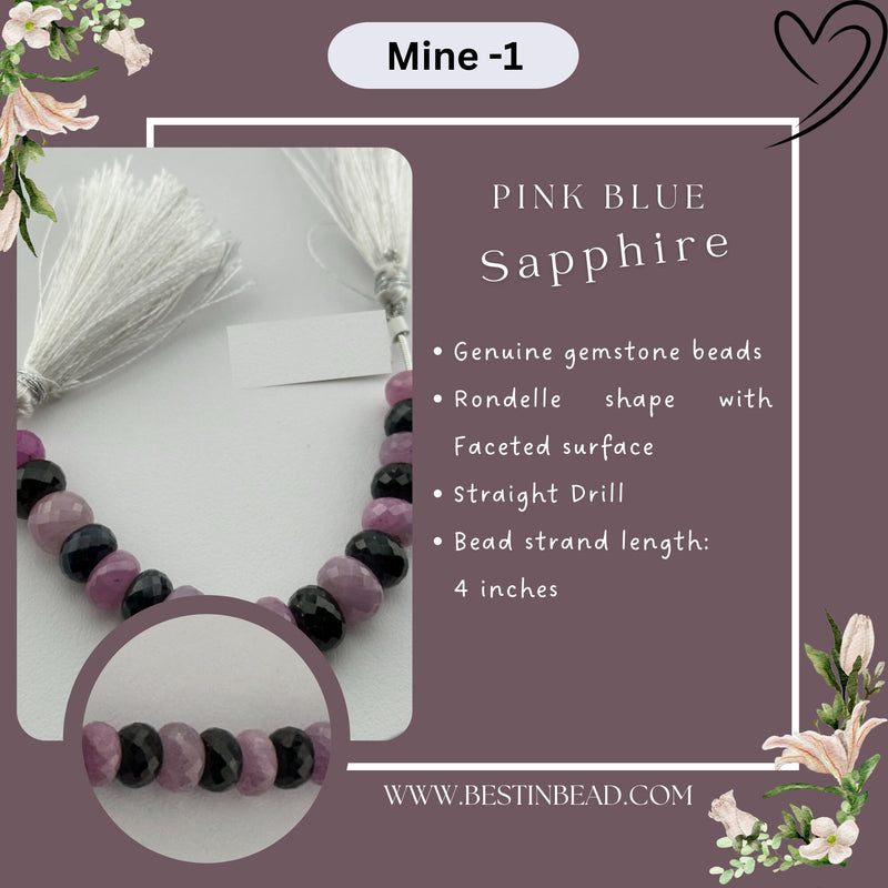 Pink Blue Sapphire Natural Rondelle Bead Strand