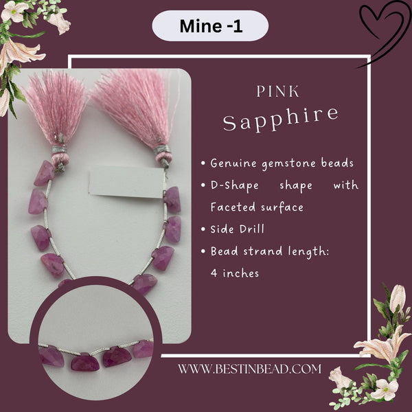 Pink Sapphire Natural D Shape Bead Strand