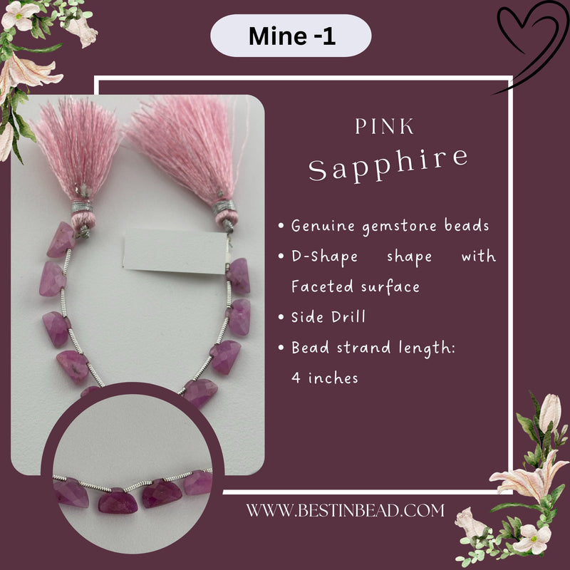 Pink Sapphire Natural D Shape Bead Strand