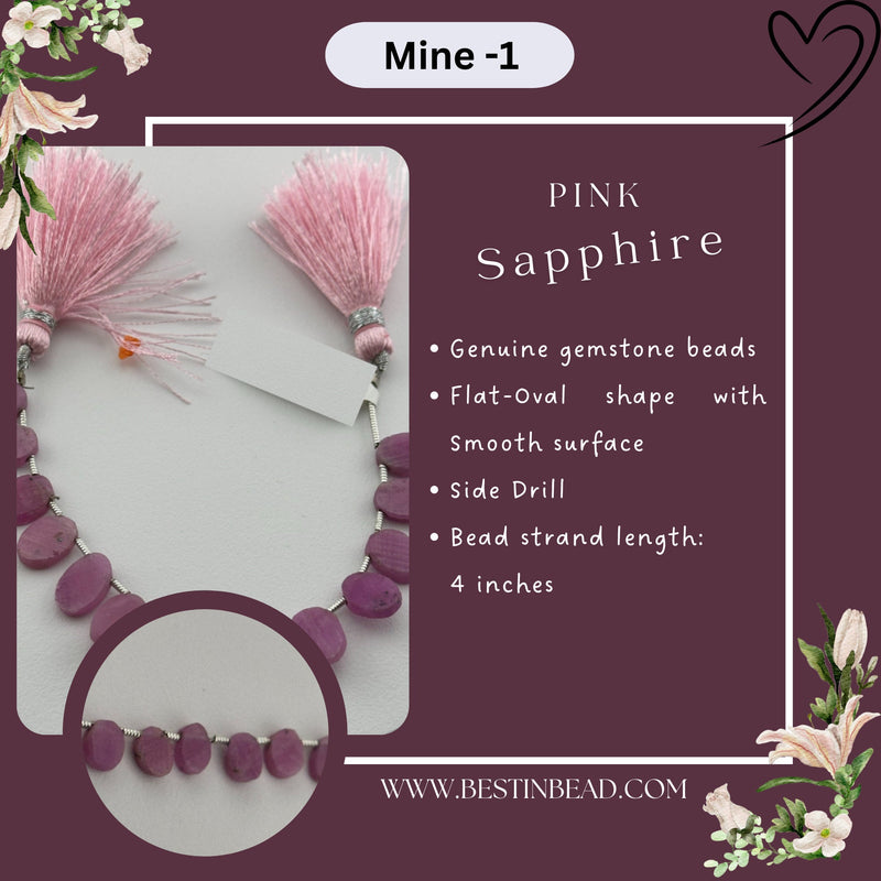 Pink Sapphire Natural Flat Oval Bead Strand