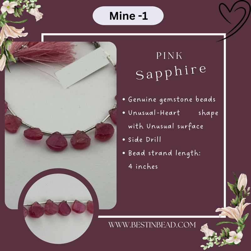 Pink Sapphire Natural Unusual Heart Bead Strand