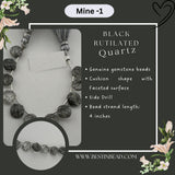 Black Rutile/Termilated Quartz Cushion Bead Strand