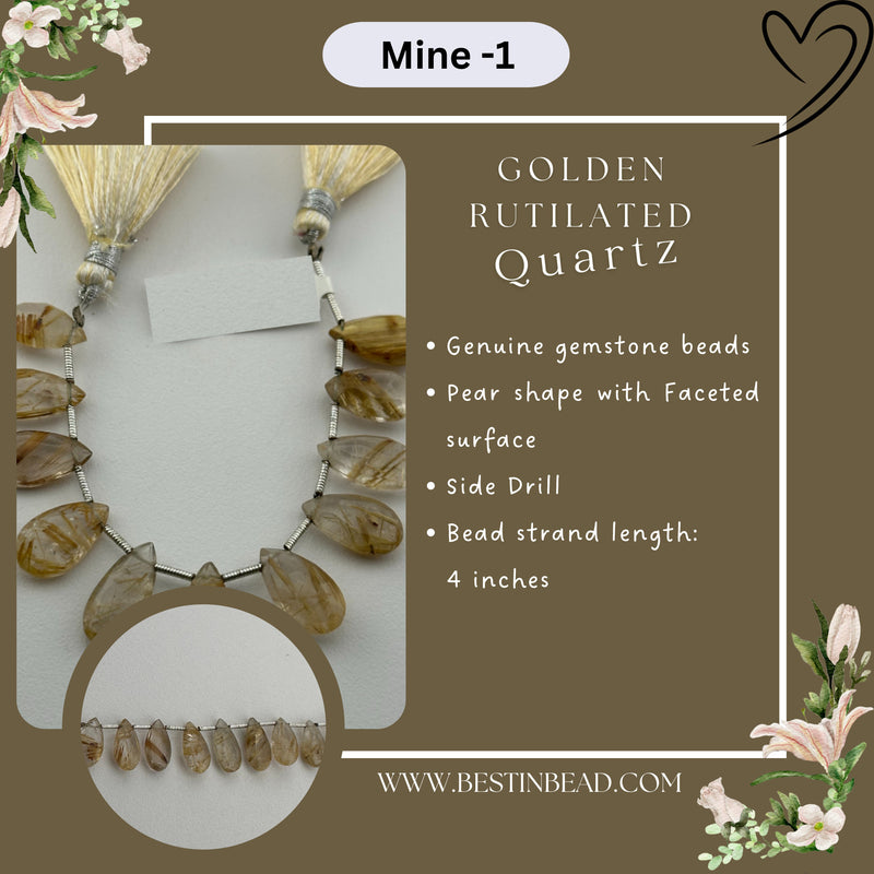 Golden Rutilated Quartz Pear Bead Strand