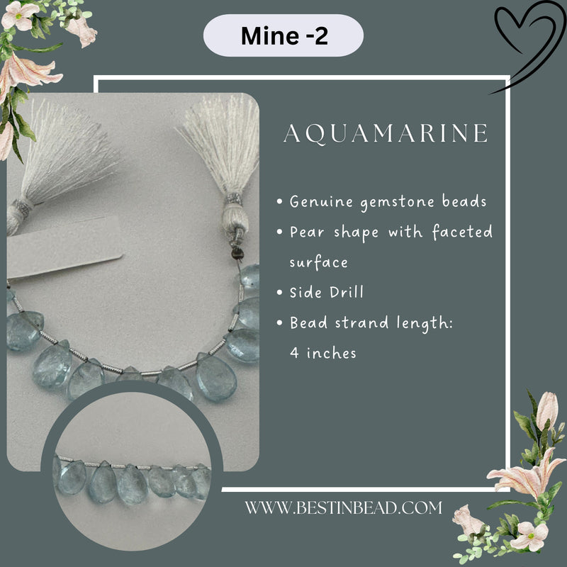 Aquamarine Natural Pear Bead Strand