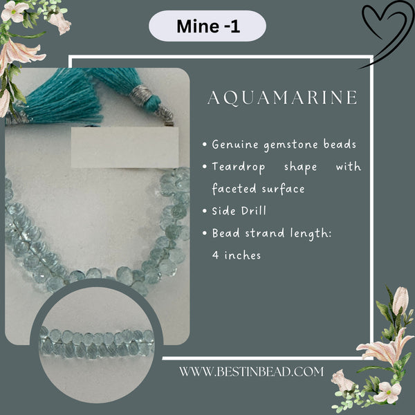 Aquamarine Natural Teardrop Bead Strand