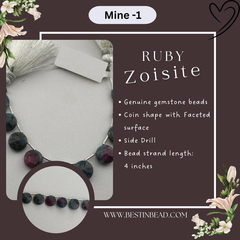 Ruby Zoisite Coin Bead Strand