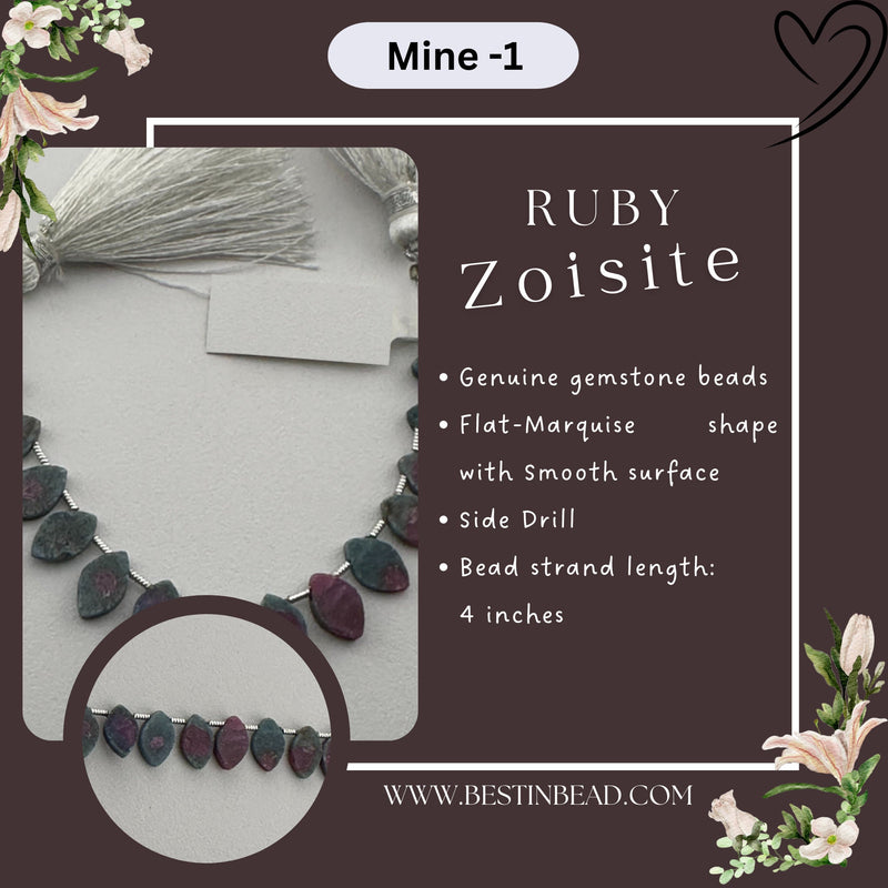 Ruby Zoisite Flat Marquise Bead Strand