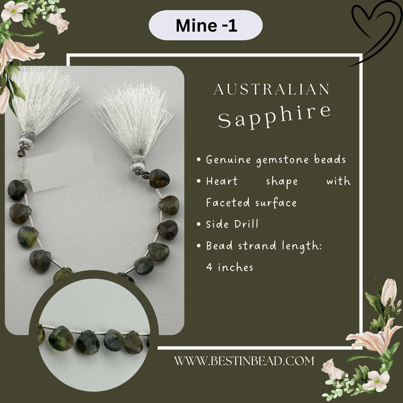 Australian Sapphire Natural Heart Bead Strand