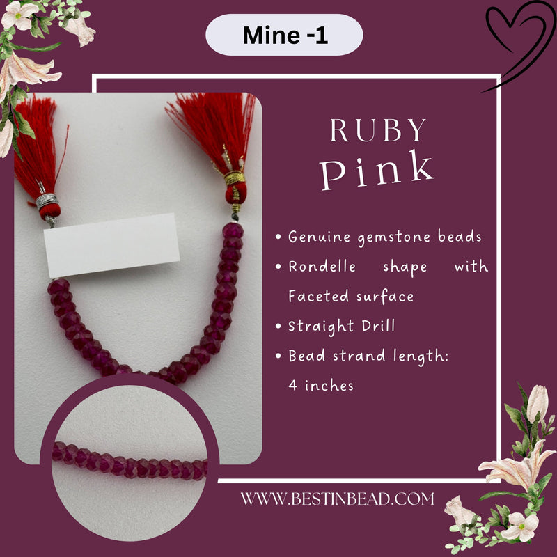 Ruby Pink Rondelle Bead Strand