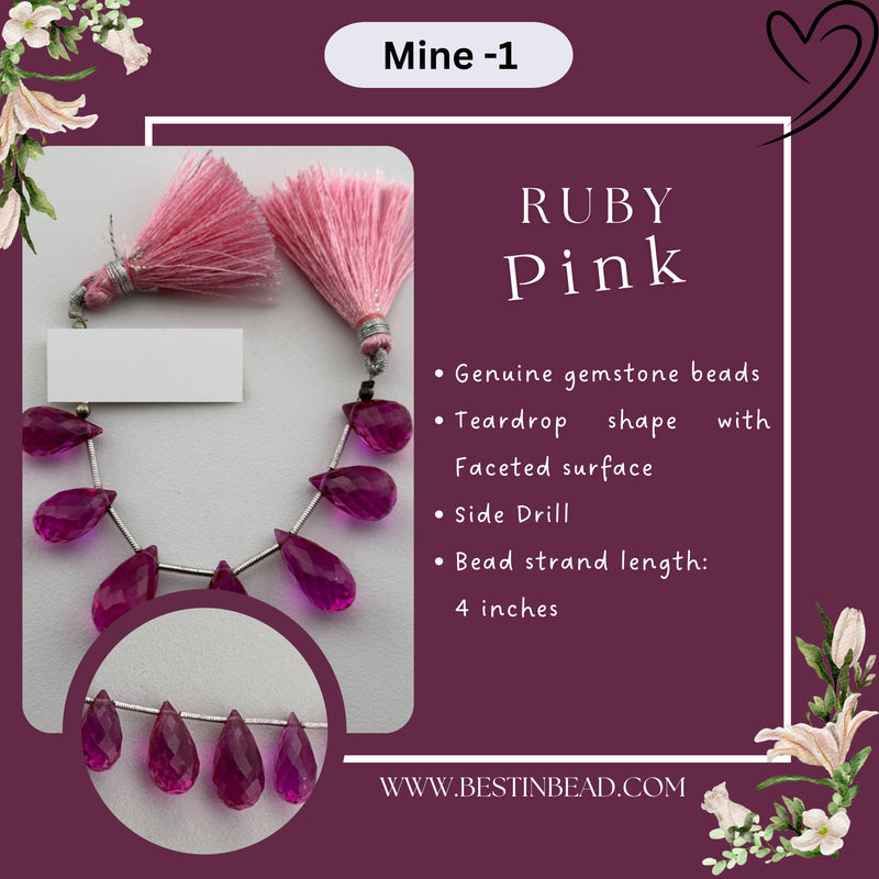 Ruby Pink Teardrop Bead Strand
