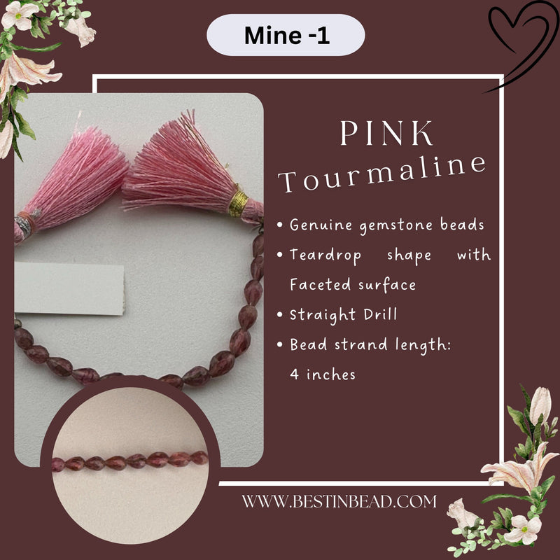 Pink Tourmaline Teardrop Bead Strand
