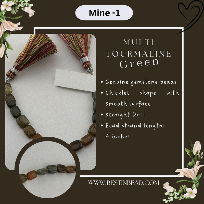 Multi Tourmaline Green Chicklet Bead Strand