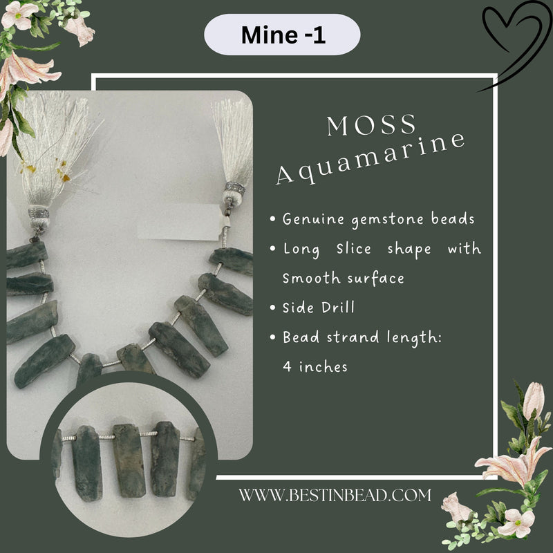 Moss Aquamarine Natural Long Slice Bead Strand