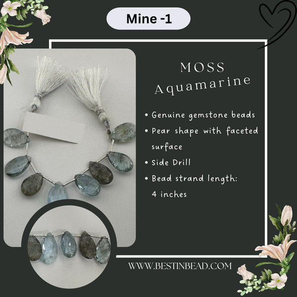 Moss Aquamarine Natural Pear Bead Strand