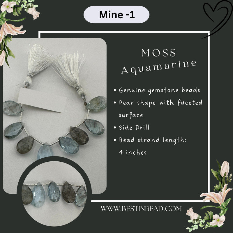 Moss Aquamarine Natural Pear Bead Strand
