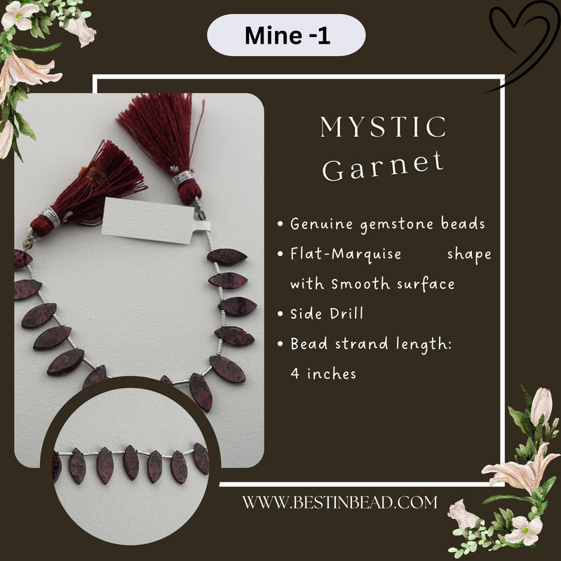 Mystic Garnet Flat Marquise Bead Strand