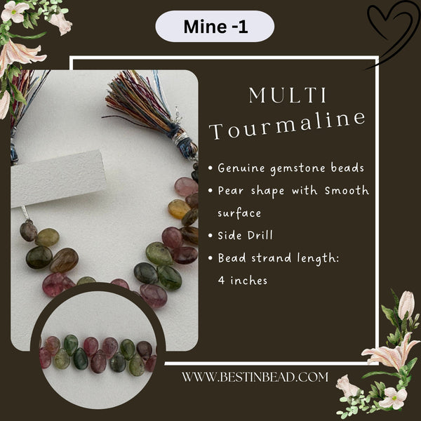 Multi Tourmaline Pear Bead Strand