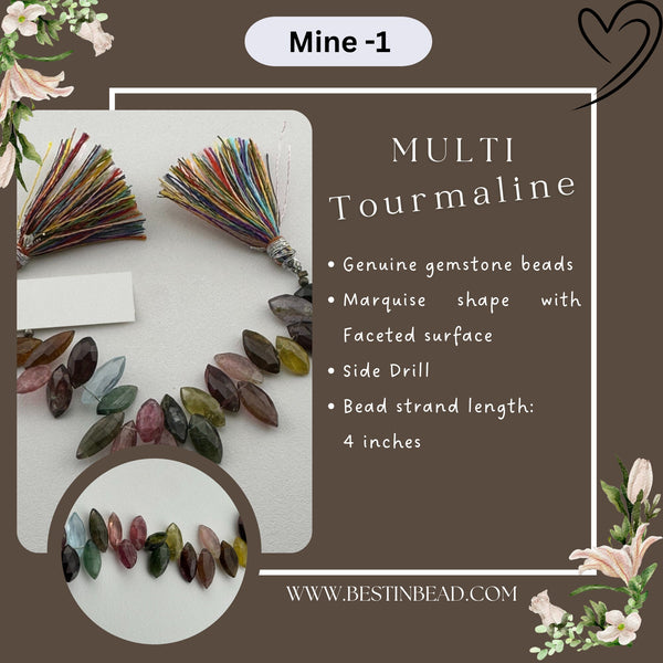 Multi Tourmaline Marquise Bead Strand