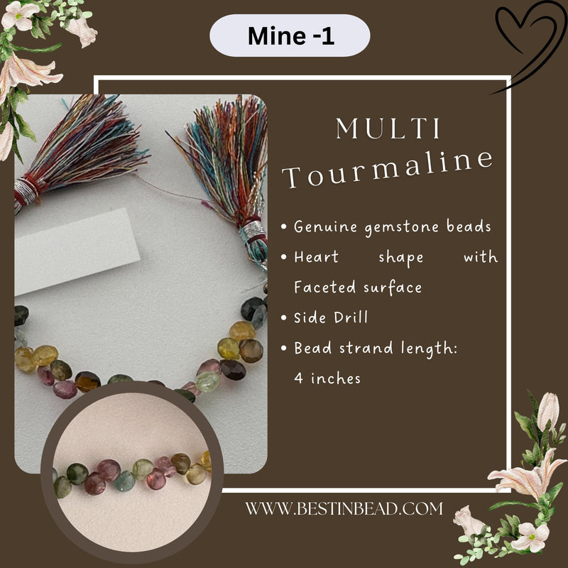 Multi Tourmaline Heart Bead Strand