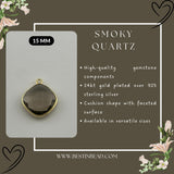 Smoky Quartz Cushion/Diamond Pendant - Boho Chic Gemstone Necklace with 24kt Gold Elegance
