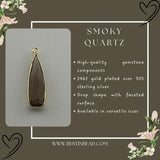Smoky Quartz Rounded Teardrop Pendant - Boho Chic Gemstone Necklace with 24kt Gold Elegance