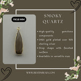 Smoky Quartz Rounded Teardrop Pendant - Boho Chic Gemstone Necklace with 24kt Gold Elegance